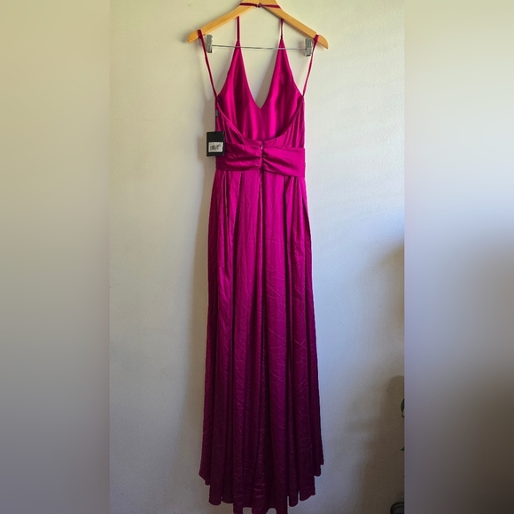 Ieena for Mac Duggal,Charmeuse Halter Strap Soft Tie Waist Gown, Magenta, Size 4 - Picture 4 of 12